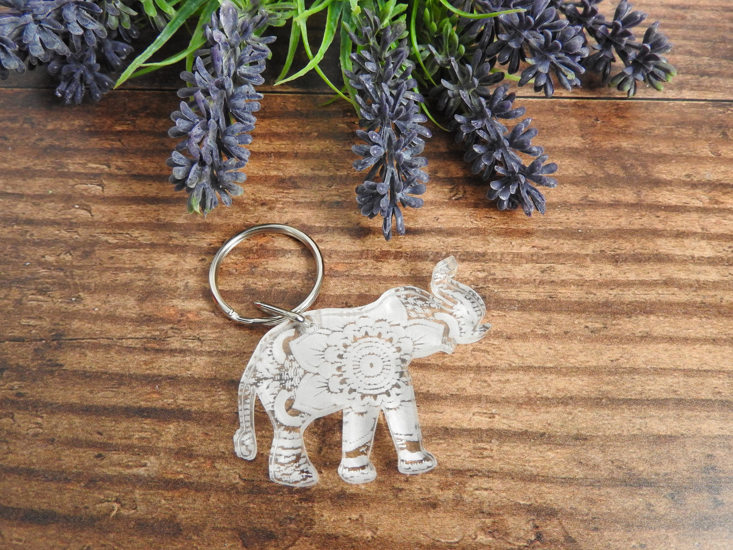 Acrylic Patterned Elephant Keyring