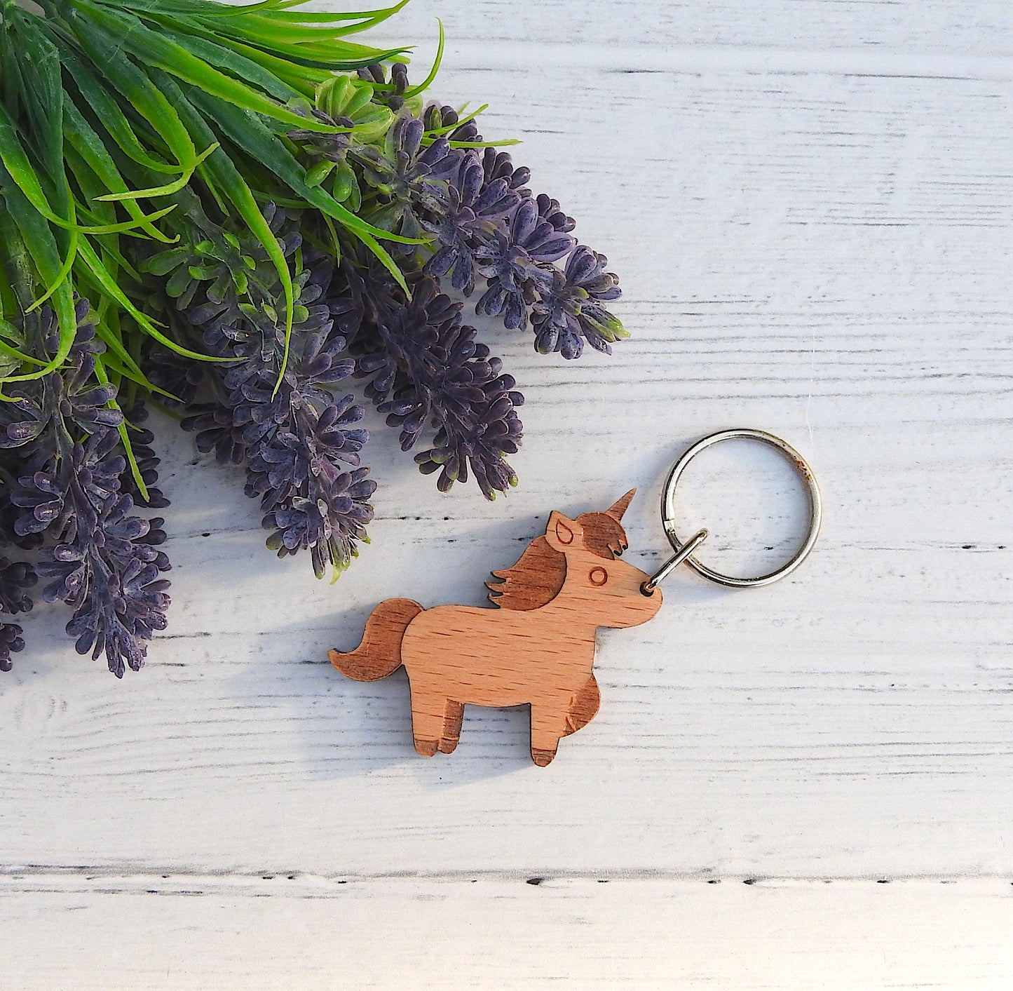 Wood Unicorn Keyring
