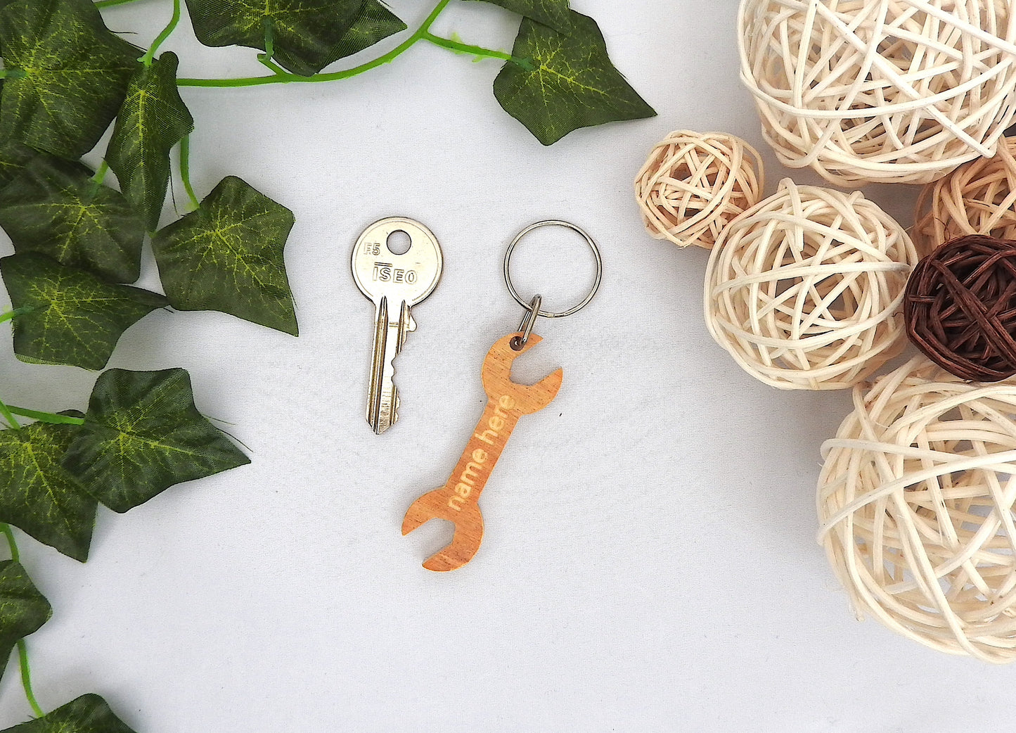 Personalised Wood Spanner Keyring
