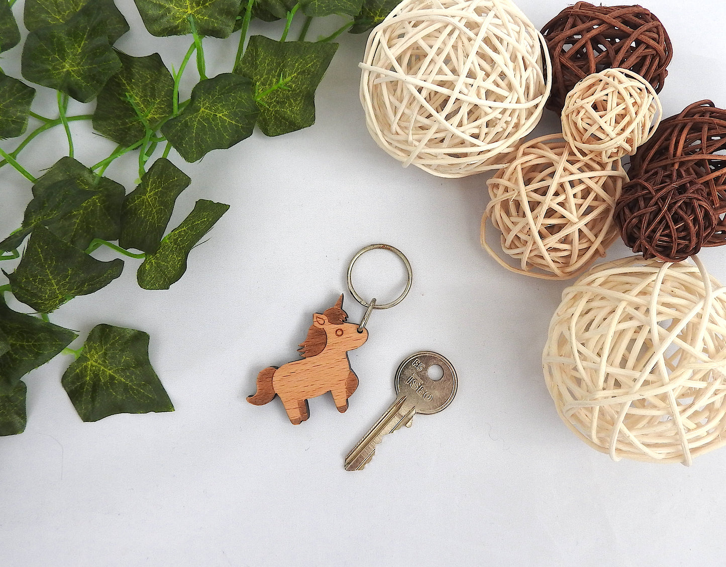 Wood Unicorn Keyring