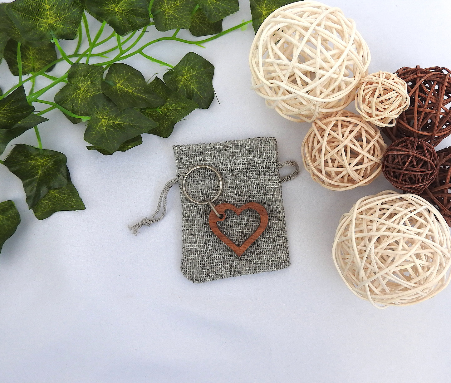 Wood Open Heart Keyring