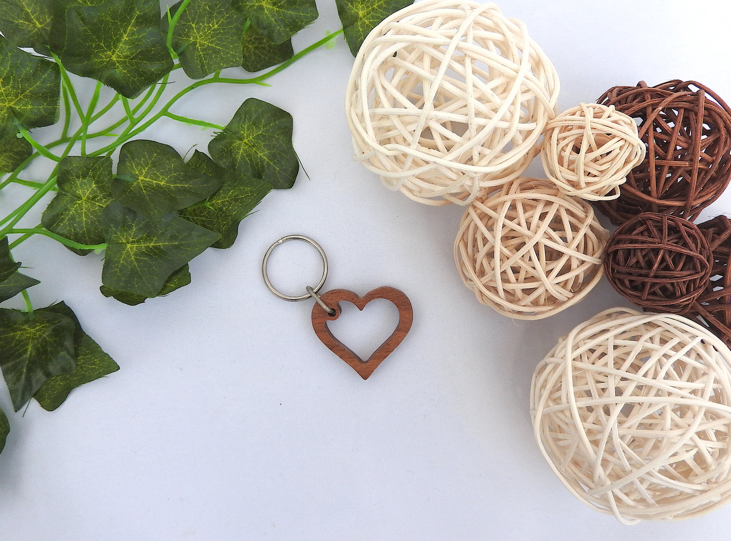 Wood Open Heart Keyring