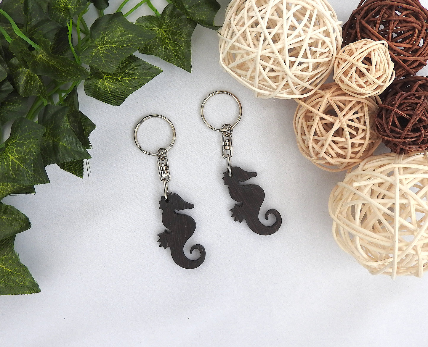 Wood Seahorse Keychain