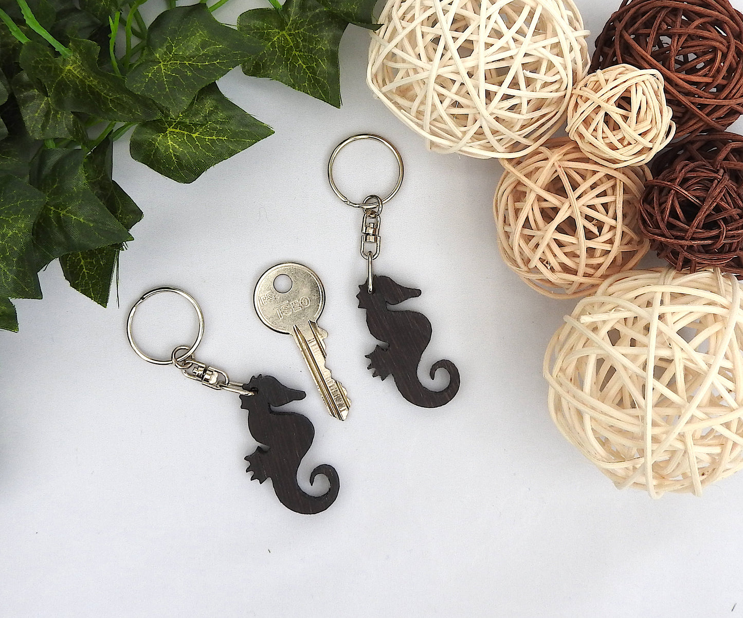 Wood Seahorse Keychain