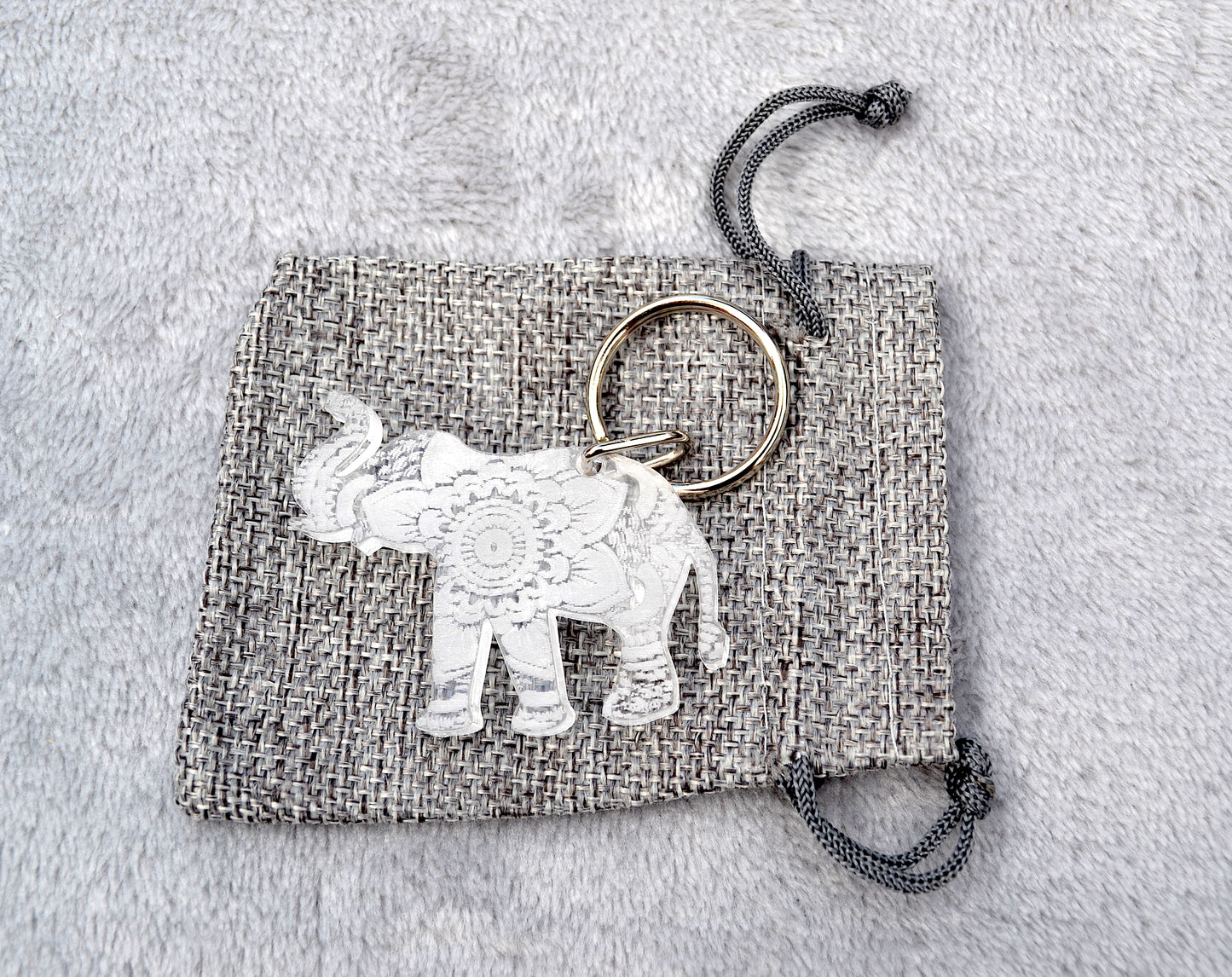 Acrylic Patterned Elephant Keyring