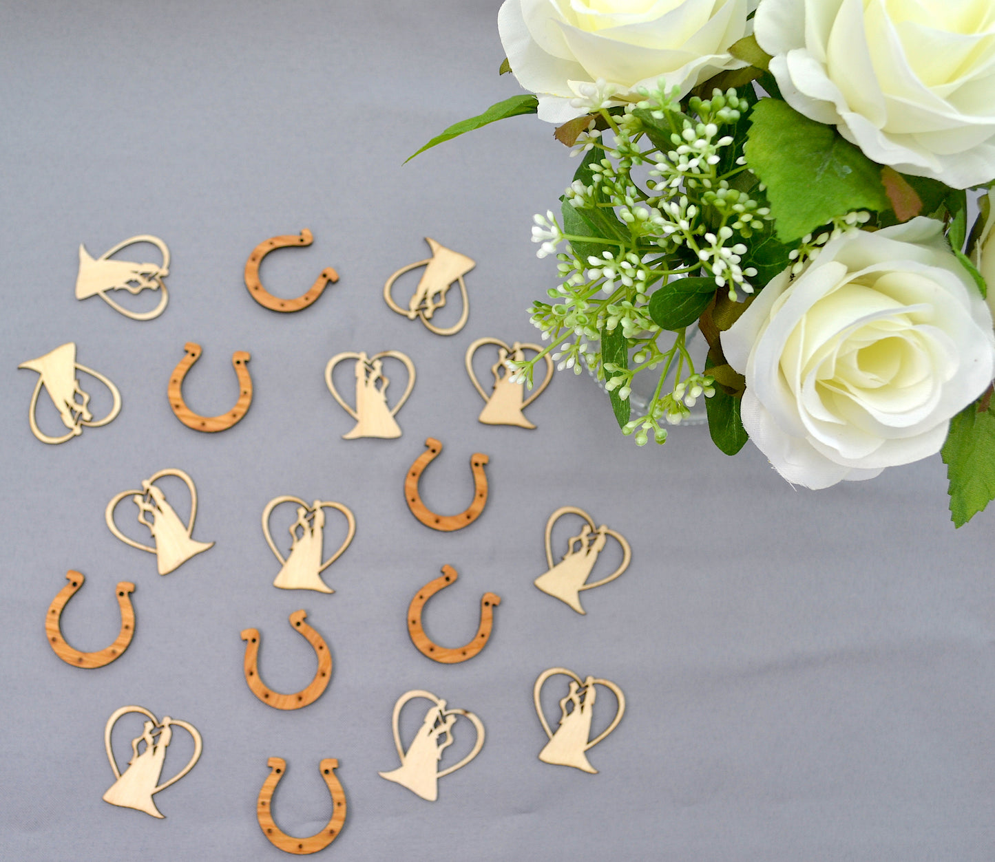 Wood Wedding Table Confetti - Horseshoe or Bride and Groom