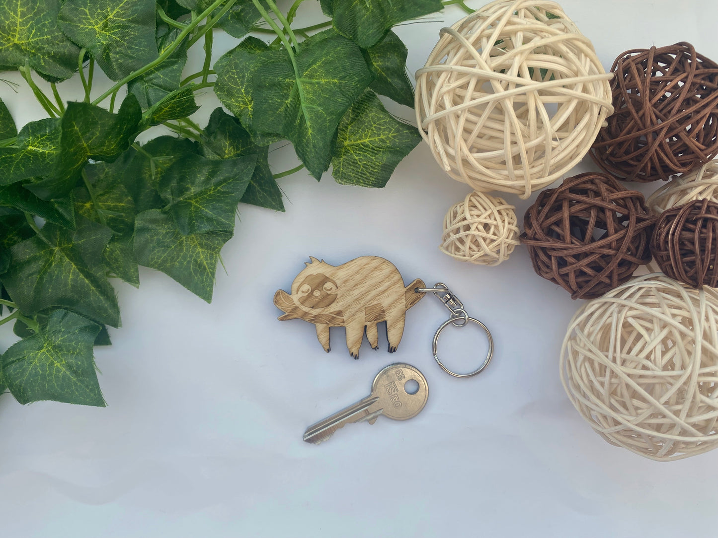 Wood Sloth Keychain