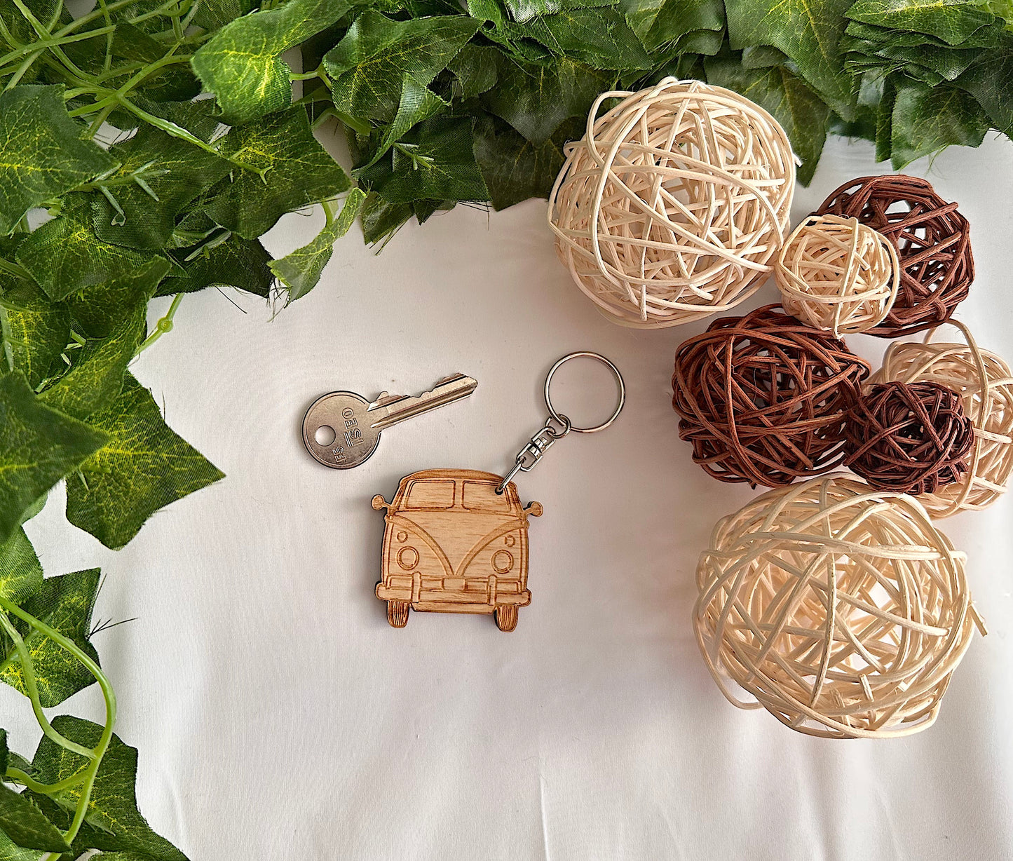 Wooden Camper Van Keyring