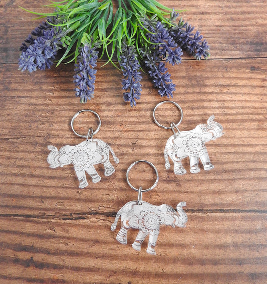 Acrylic Patterned Elephant Keyring