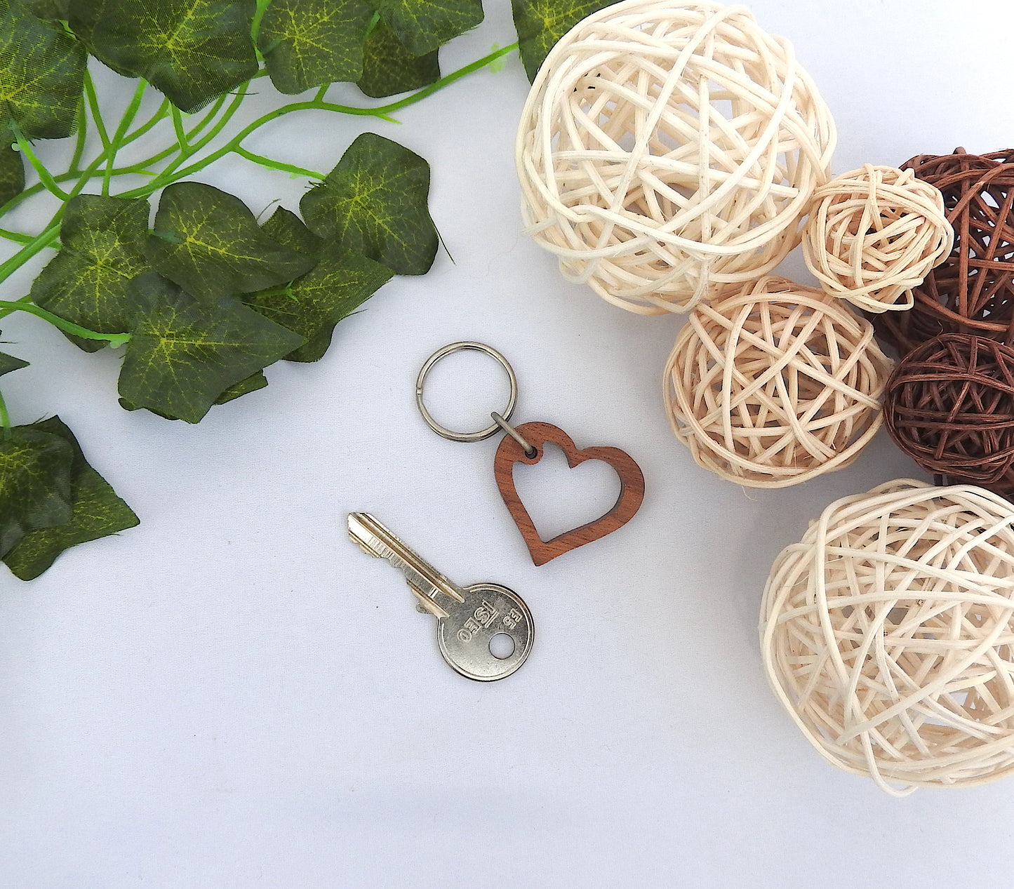 Wood Open Heart Keyring