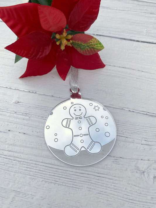 Gingerbread Man Mirror Acrylic Bauble – Christmas Tree Ornament