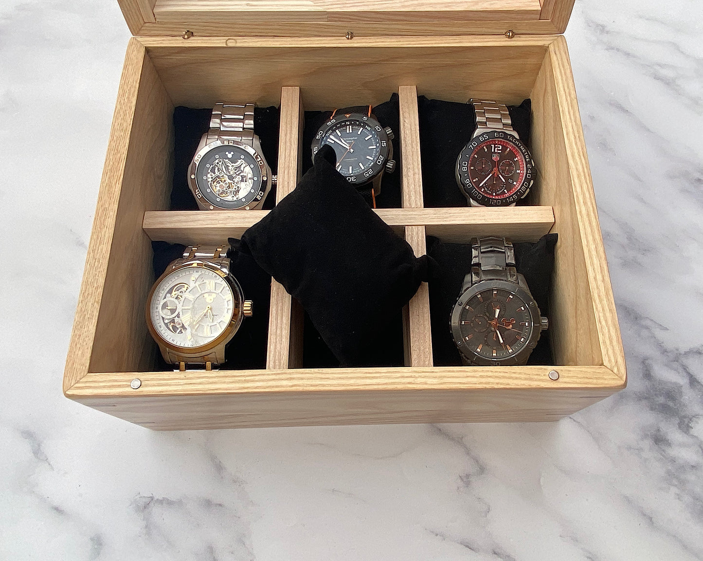 Personalised Wooden Watch Box for 6 Watches – Engraved Luxury Watch Storage Case